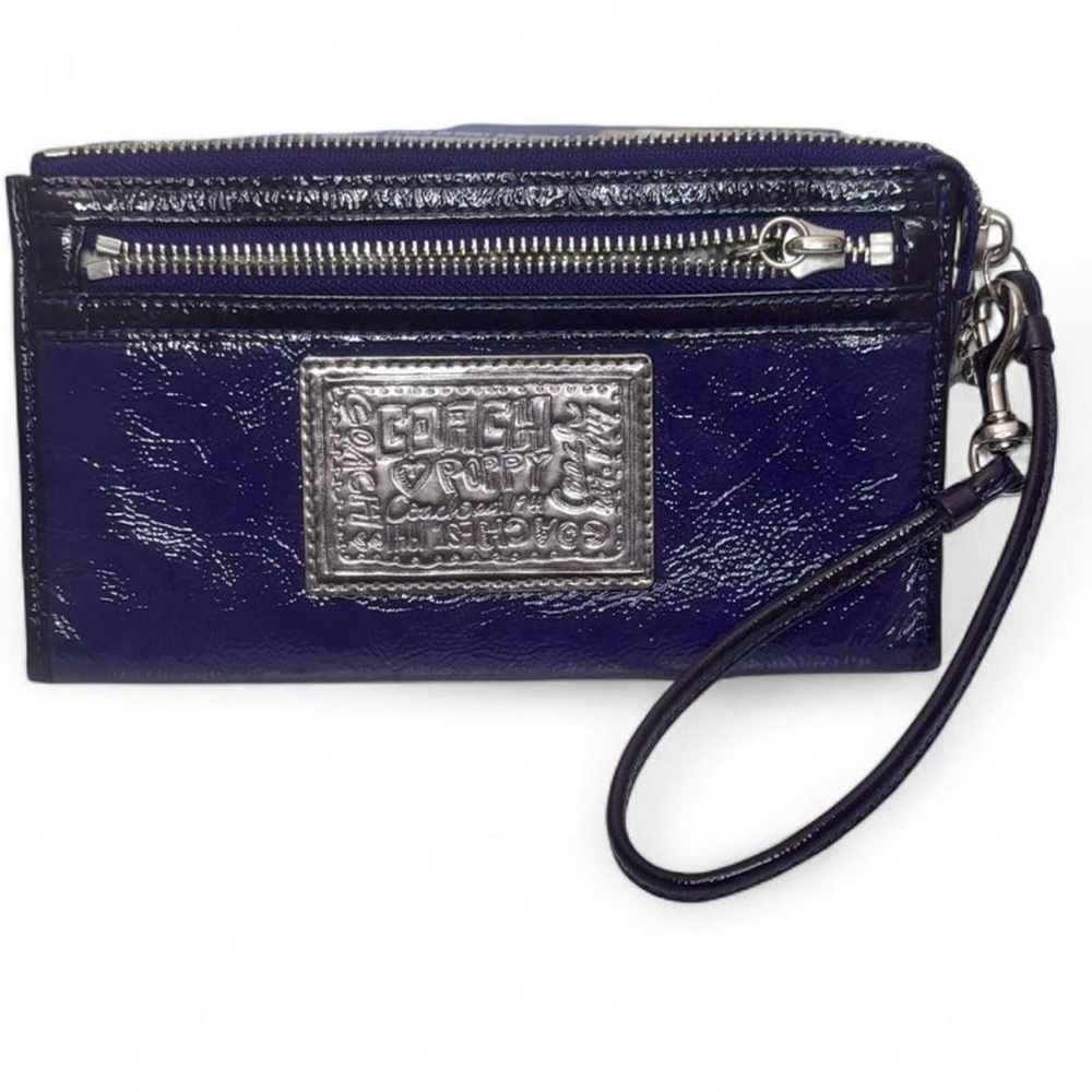 Coach Poppy Violet Wristlet with Silver Plaque
